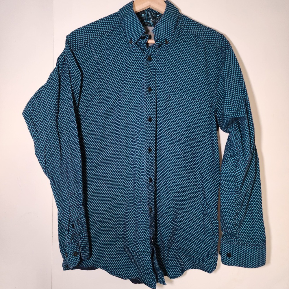 Panhandle Tuf Cooper Performance Shirt Mens Medium Blue Excellent Western Print